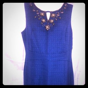 Ellen Tracy elegant blue dress with gold beading